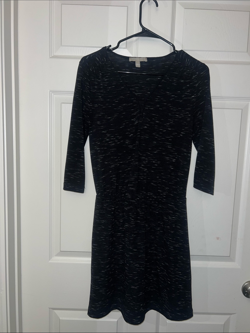 Banana Republic Black with White Fleck Long-Sleeve V-Neck Dress